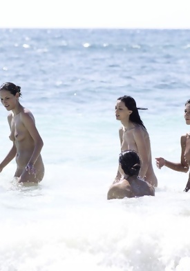 Five Girls in the Caribbean Ocean