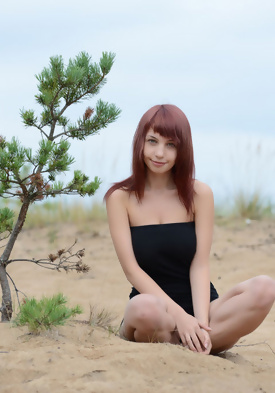 Busty Redhead Nude on the Beach